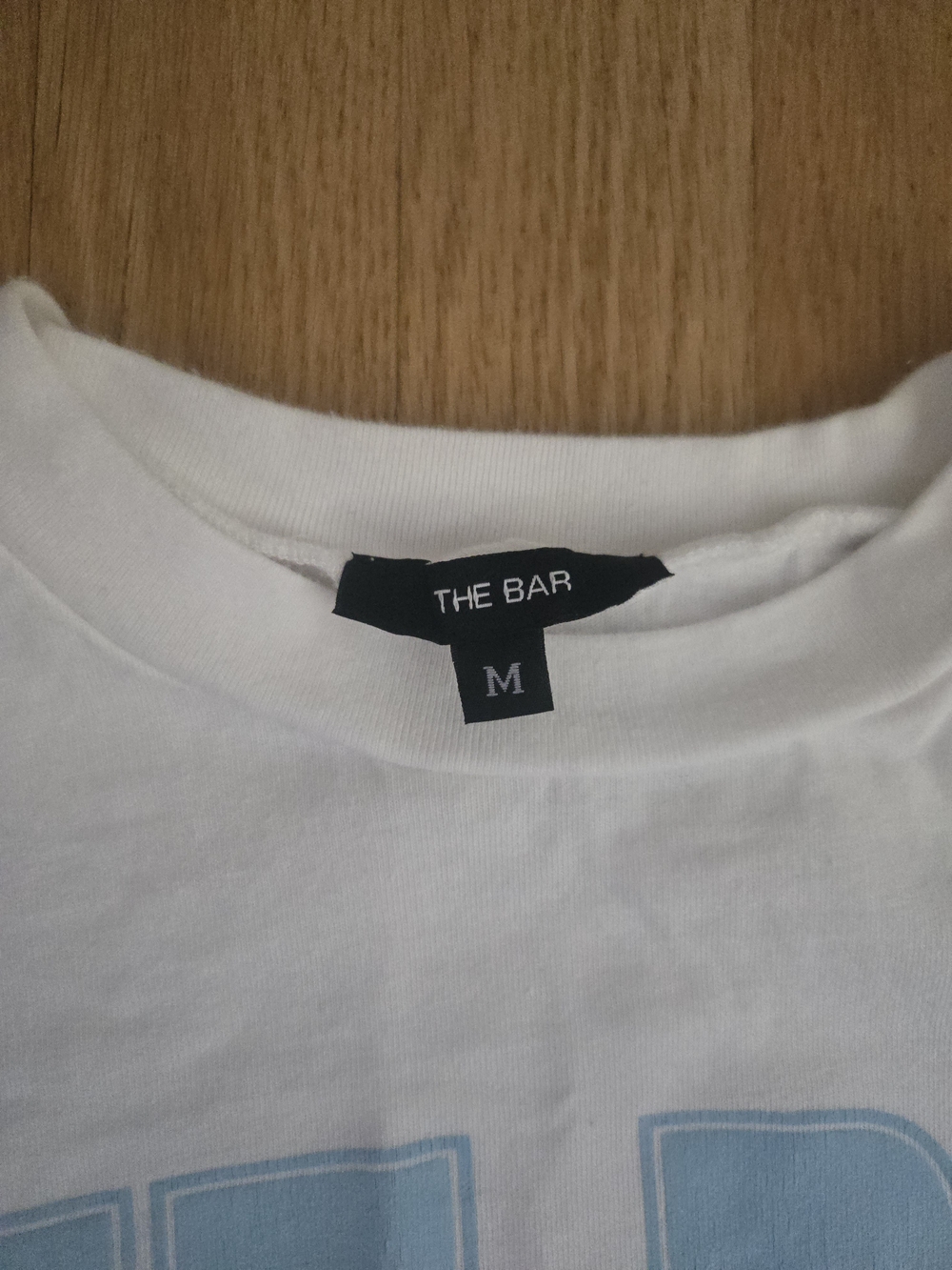 The Bar White Graphic Tee with Light Blue Print